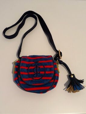 Juicy Couture Vintage Striped Blue and Red Crossbody Bag Y2k